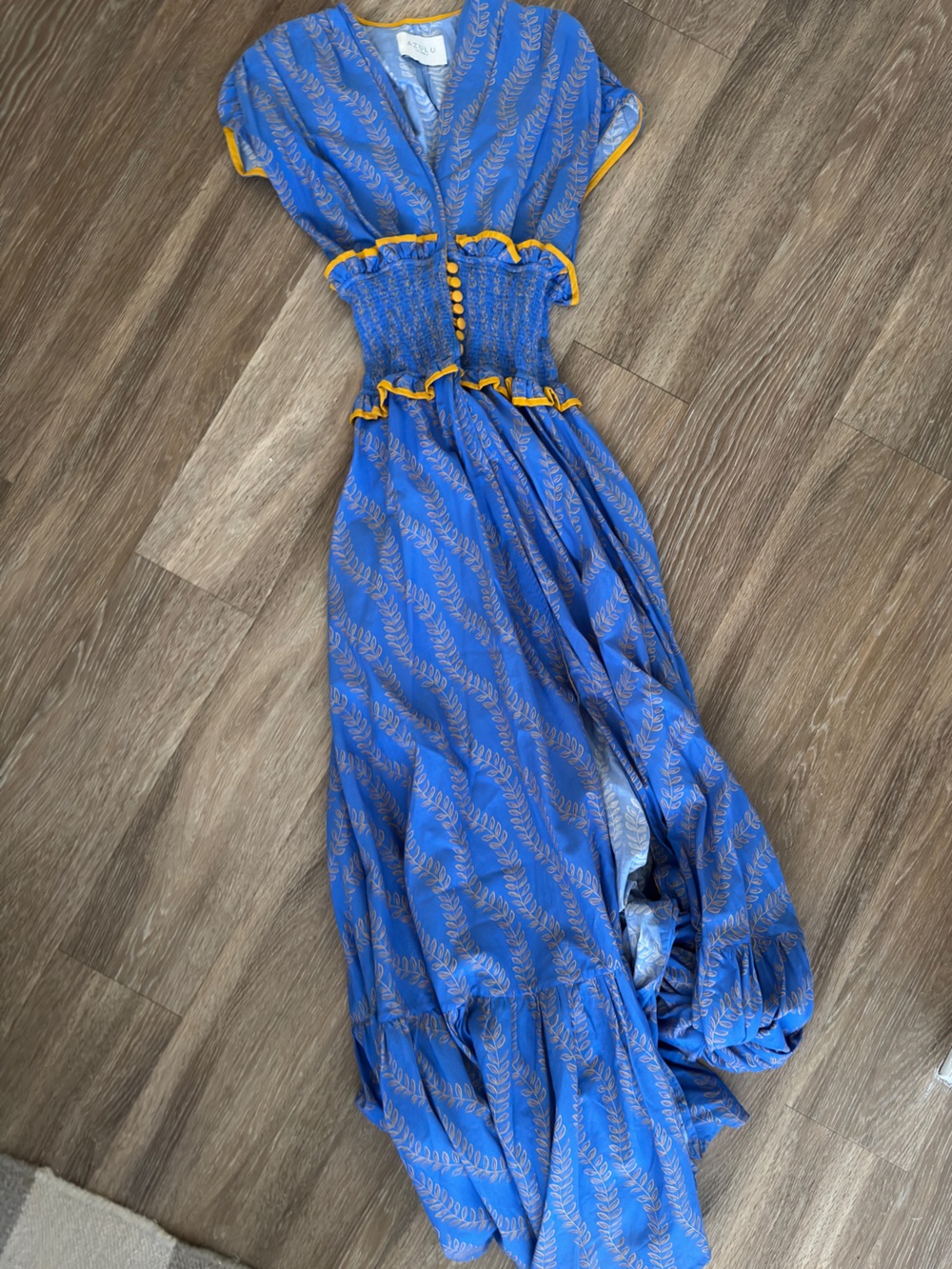 AZULU Blue & Gold Trim Maxi Dress